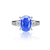 GIA Certified 3.25 Carat Oval Cut Natural Blue Sapphire & Platinum 3 Stone Ring