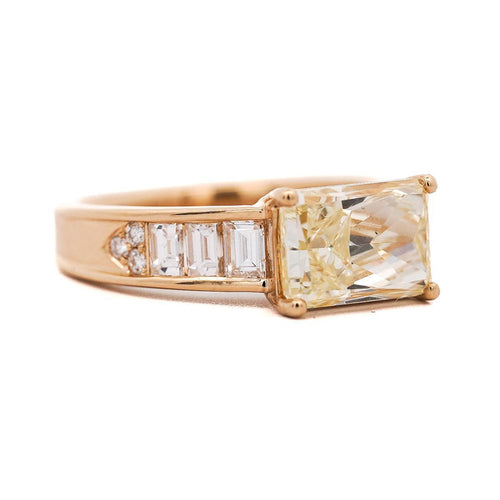 GIA Certified 3.86 Carat Yellow Diamond East West Ring 18K Gold