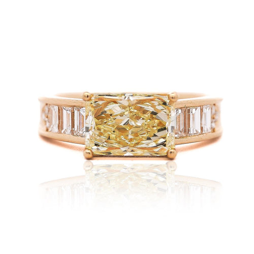 GIA Certified 3.86 Carat Yellow Diamond East West Ring 18K Gold