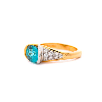 Ring bypass con zircone blu taglio ovale da 5,25 carati e diamanti, certificato GIA, firmato Richard Krementz – Assay Jewelers