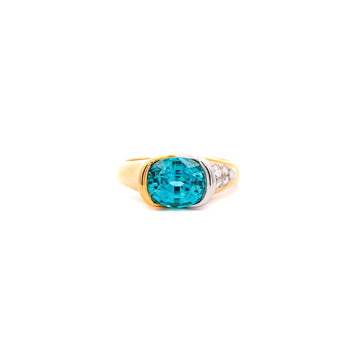 Ring bypass con zircone blu taglio ovale da 5,25 carati e diamanti, certificato GIA, firmato Richard Krementz – Assay Jewelers