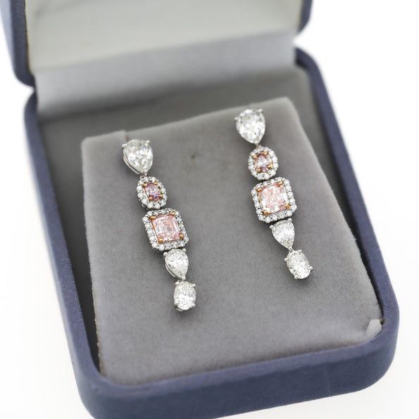 GIA Certified 5.3 Carat Fancy Pink Orange & White Diamond 18K Drop Earrings