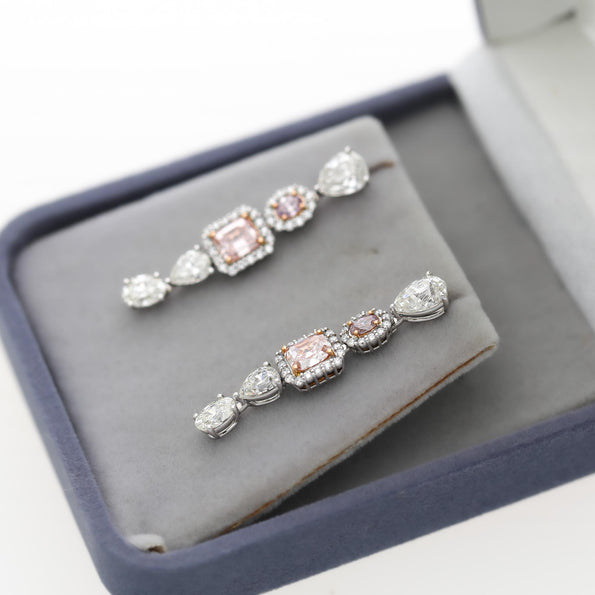 GIA Certified 5.3 Carat Fancy Pink Orange & White Diamond 18K Drop Earrings