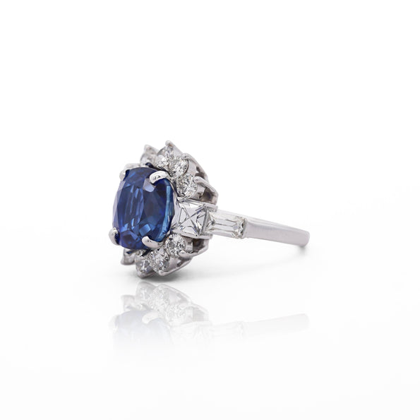 GIA Certified 5.35 Carat Cushion Cut Burma Sapphire Vintage Ring