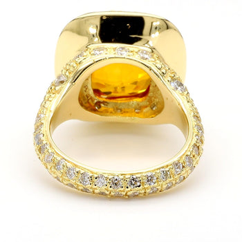 GIA Certified 6 Carat Cushion Cut Orange Sapphire Diamond Halo 18K Gold Ring – Assay Jewelers