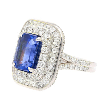 GIA Certified 6 Carat Emerald Cut No Heat Burma Blue Sapphire & Diamond Ring – Assay Jewelers