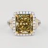 Bague diamant jaune verdâtre brunâtre fantaisie taille radiant 6,07 carats certifiée GIA