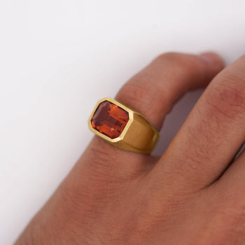 GIA Certified 7 Carat Citrine 18K Gold Solitaire Bezel Set Mens Ring – Assay Jewelers