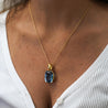 GIA Certified Cushion Cut Blue Topaz in 18K Gold Bezel Pendant Necklace