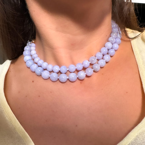 GIA Certified Gumps San Francisco Type A Lavender Jadeite Bead Necklace