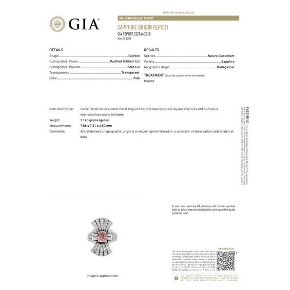 GIA Certified Pink Sapphire and Diamond Vintage 18K Gold Vertical Ring