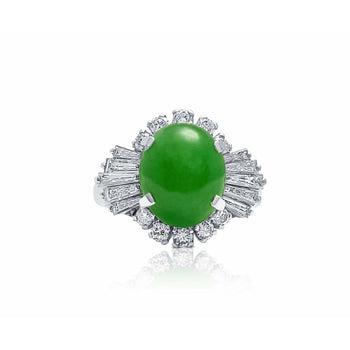 Giada cabochon da 3,50 carati certificata GIA con Diamonds taglio baguette in montatura Ring in platino 900 – Assay Jewelers