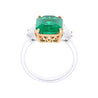 GRS Certified 4.90 Carat Insignificant Oil Colombian Emerald & Trapezoid Cut Diamond 3-Stone Ring