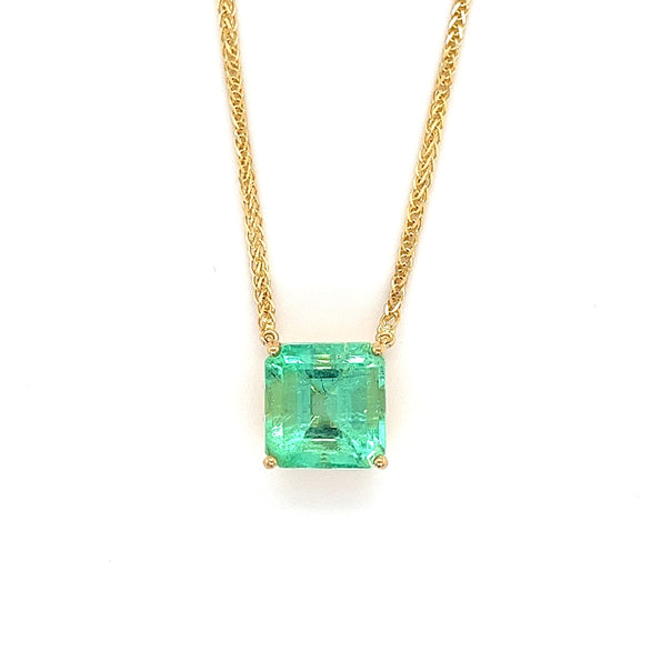 Collier solitaire flottant en émeraude colombienne 18K de 5,83 carats certifiée GRS