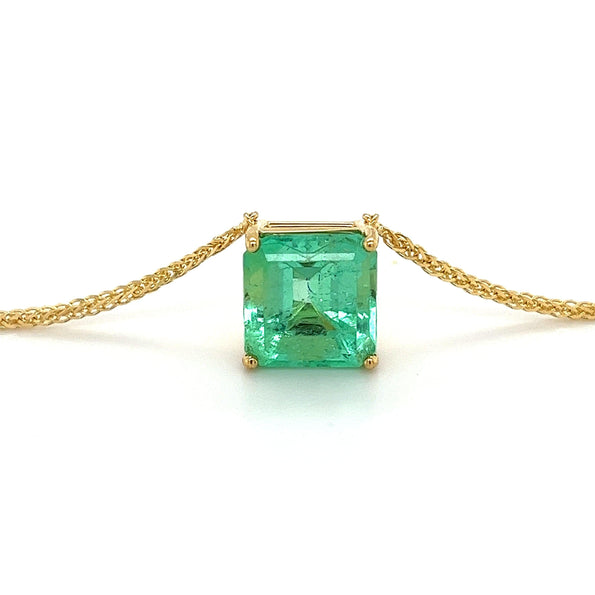 Pendentif solitaire flottant en or 18K avec émeraude colombienne de 5,83 carats certifiée GRS