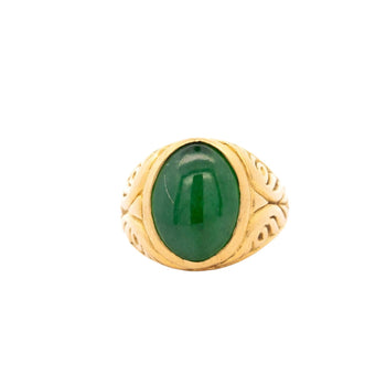 Grade A Jadeite Jade in 22K Carved Gold Solitaire Bezel Set Unisex Ring – Assay Jewelers
