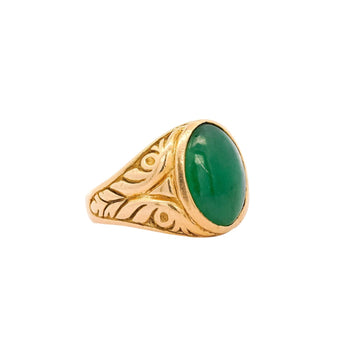 Grade A Jadeite Jade in 22K Carved Gold Solitaire Bezel Set Unisex Ring – Assay Jewelers