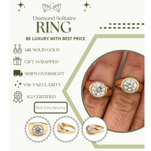 IGI Certified 2.5 to 3 Carat Lab Diamond Bezel Set Men's Ring