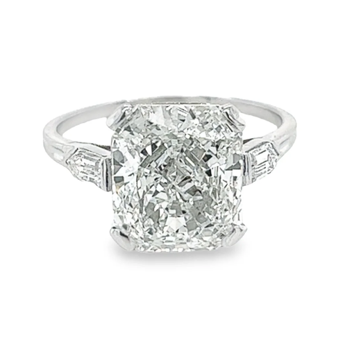 IGI Certified 5 Carat Lab Grown CVD Diamond Art Deco Engagement Ring in Platinum with 2 Bullet Cut Side Stones