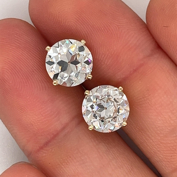 IGI Certified 6 Carat Total Old European Cut Lab Grown Diamond Stud Earrings 14K Yellow Gold