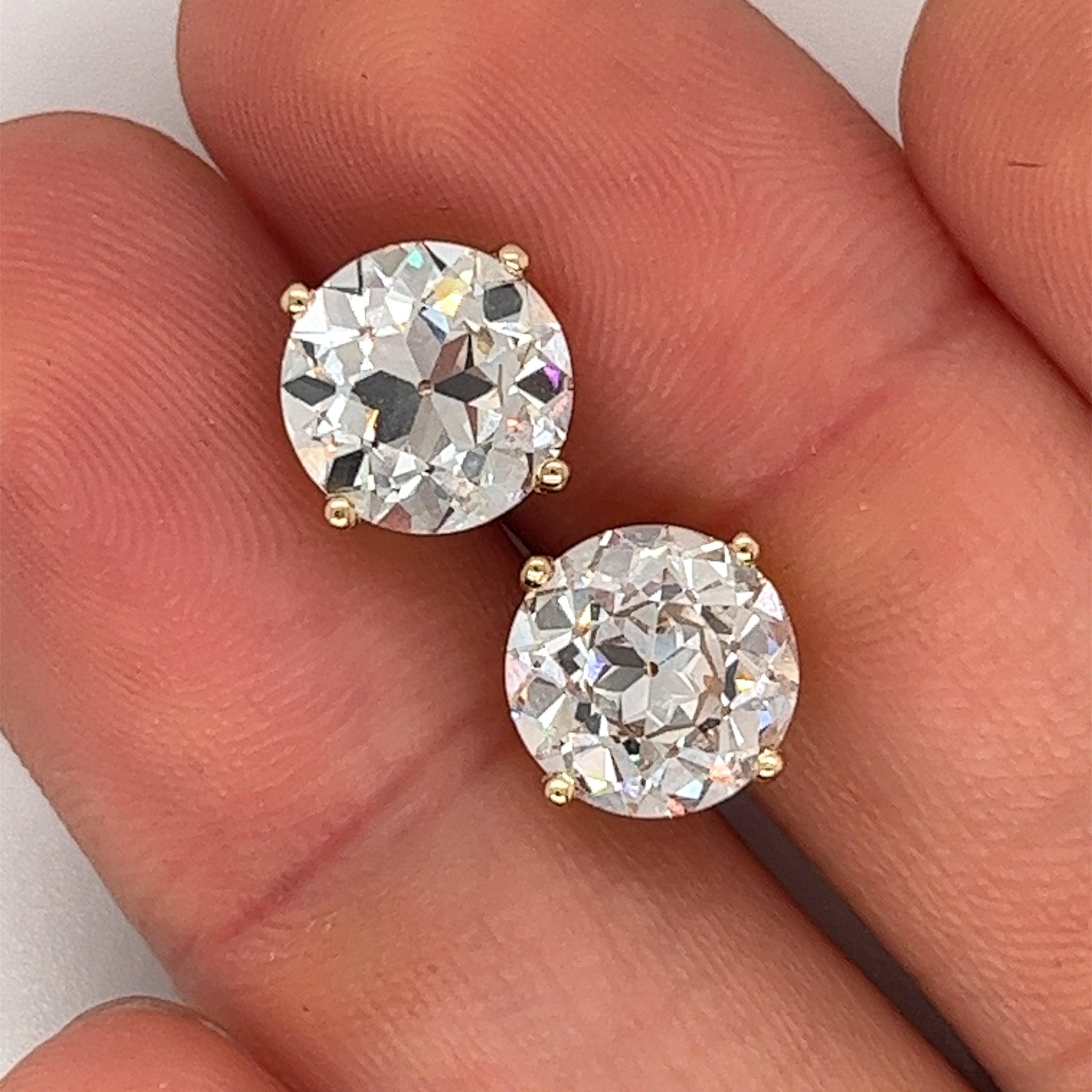 IGI Certified 6 Carat Total Old European Cut Lab Grown Diamond Stud Earrings 14K Yellow Gold
