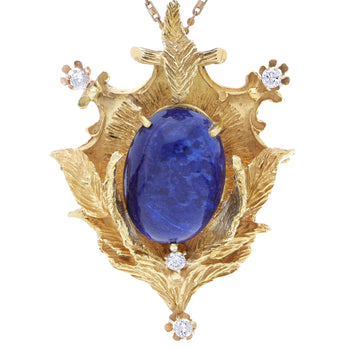 Art Deco Lapis Lazuli and Diamond 18K Yellow Gold Brooch Pendant – Assay Jewelers