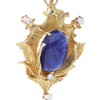Art Deco Lapis Lazuli and Diamond 18K Yellow Gold Brooch Pendant – Assay Jewelers