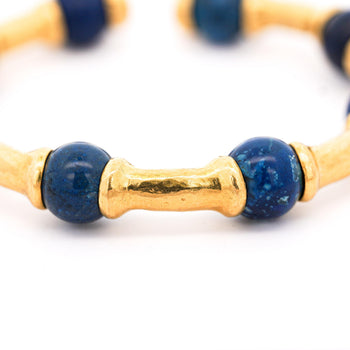 Lapis Lazuli 21K Gold Hammered Finish Bead Bangle Bracelet – Assay Jewelers