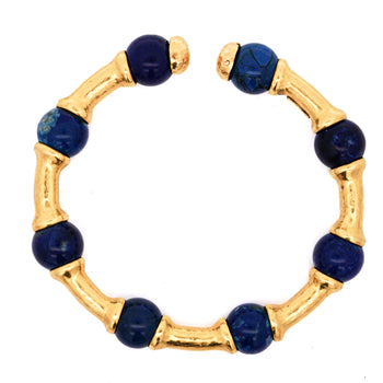 Lapis Lazuli 21K Gold Hammered Finish Bead Bangle Bracelet – Assay Jewelers