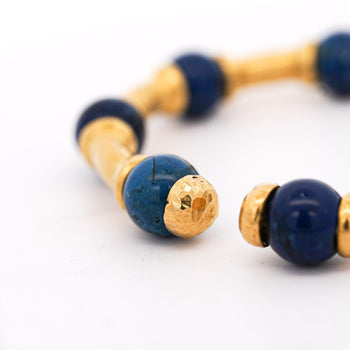Lapis Lazuli 21K Gold Hammered Finish Bead Bangle Bracelet – Assay Jewelers