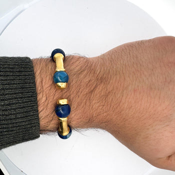 Lapis Lazuli 21K Gold Hammered Finish Bead Bangle Bracelet – Assay Jewelers