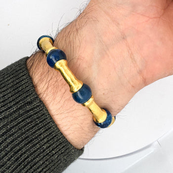 Lapis Lazuli 21K Gold Hammered Finish Bead Bangle Bracelet – Assay Jewelers