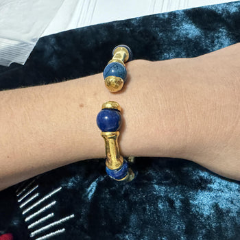 Lapis Lazuli 21K Gold Hammered Finish Bead Bangle Bracelet – Assay Jewelers