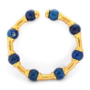 Lapis Lazuli 21K Gold Hammered Finish Bead Bangle Bracelet – Assay Jewelers