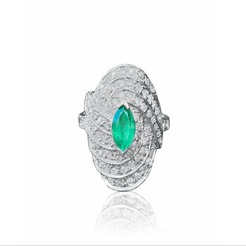 Ring a cupola con smeraldo taglio marquise e diamanti – Assay Jewelers