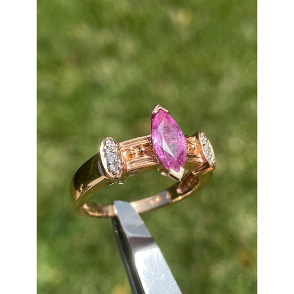 Marquise Cut Pink Sapphire in 14k Rose Gold Retro Style Ring