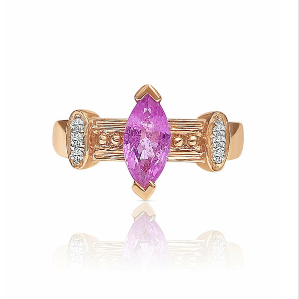 Marquise Cut Pink Sapphire in 14k Rose Gold Retro Style Ring