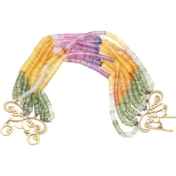 Multi Color Sapphire Bead and Diamond Bracelet in Designed 18K Yellow Gold – Assay Jewelers