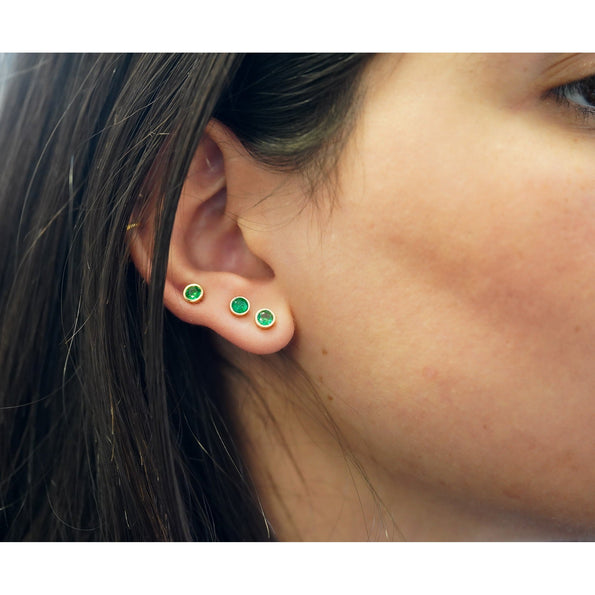 Natural 1/2 Carat Emerald Round Bezel Stud Earrings 14K Gold