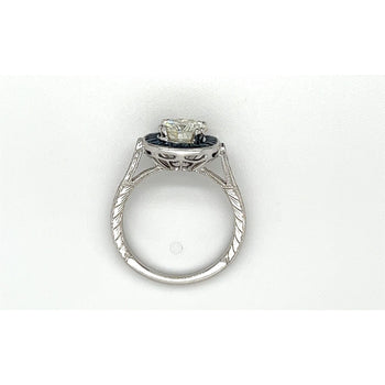 Natural da 1,40 carati, diamante taglio tondo con halo di zaffiri blu in montatura Ring Art Déco in filigrana – Assay Jewelers