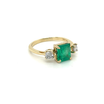 Natural emerald colombiana da 2,05 carati e diamante, Ring a tre pietre con fascia sottile in oro giallo 14K – Assay Jewelers