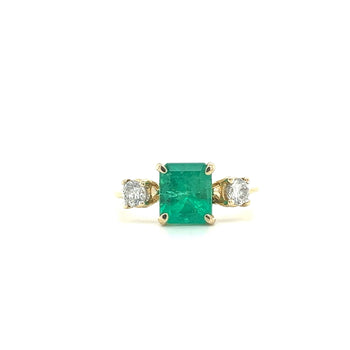Natural emerald colombiana da 2,05 carati e diamante, Ring a tre pietre con fascia sottile in oro giallo 14K – Assay Jewelers