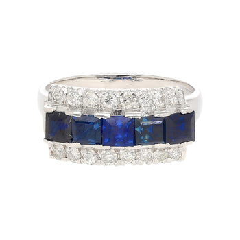 Bague en platine à grappe de 5 pierres avec saphir bleu naturel de 2,28 carats et diamants – Assay Jewelers