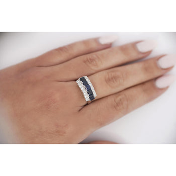 Bague cluster en platine à 5 pierres avec saphir bleu naturel de 2,28 carats et diamants – Assay Jewelers
