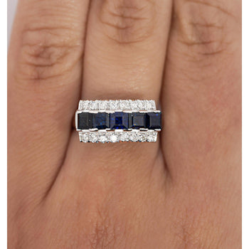Bague cluster en platine à 5 pierres, saphir bleu naturel de 2,28 carats et diamants – Assay Jewelers