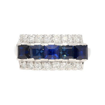 Bague grappe en platine à 5 pierres, saphir bleu naturel de 2,28 carats et diamant – Assay Jewelers