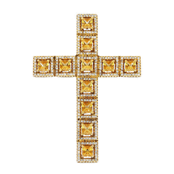 Natural 2.33 Carat Princess Cut Yellow Sapphire & Diamond Halo Cross Pendant – Assay Jewelers