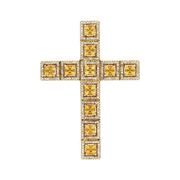 Natural 2.33 Carat Princess Cut Yellow Sapphire & Diamond Halo Cross Pendant – Assay Jewelers