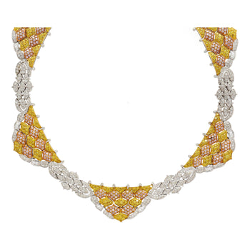 Natural 35 Carat Pink, White, & Yellow Diamond 18K Three Tone Necklace Choker – Assay Jewelers