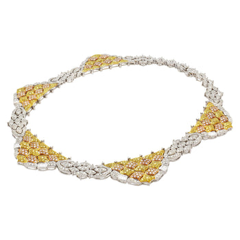 Natural 35 Carat Pink, White, & Yellow Diamond 18K Three Tone Necklace Choker – Assay Jewelers